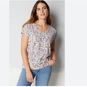 J. Jill Luxe Supima Pleat Back Tee Shirt Floral 4X